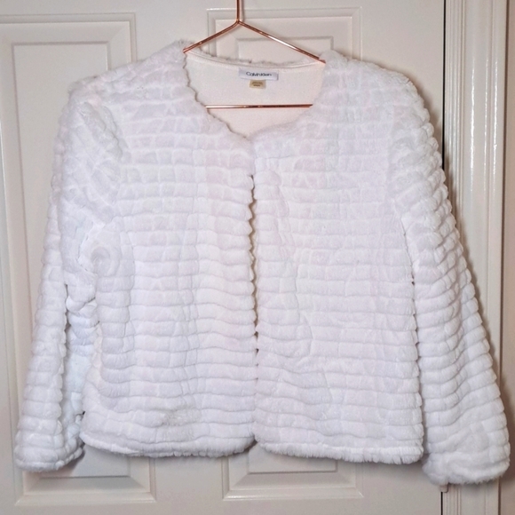 Calvin Klein Cropped Faux Fur Jacket Medium - Picture 1 of 11